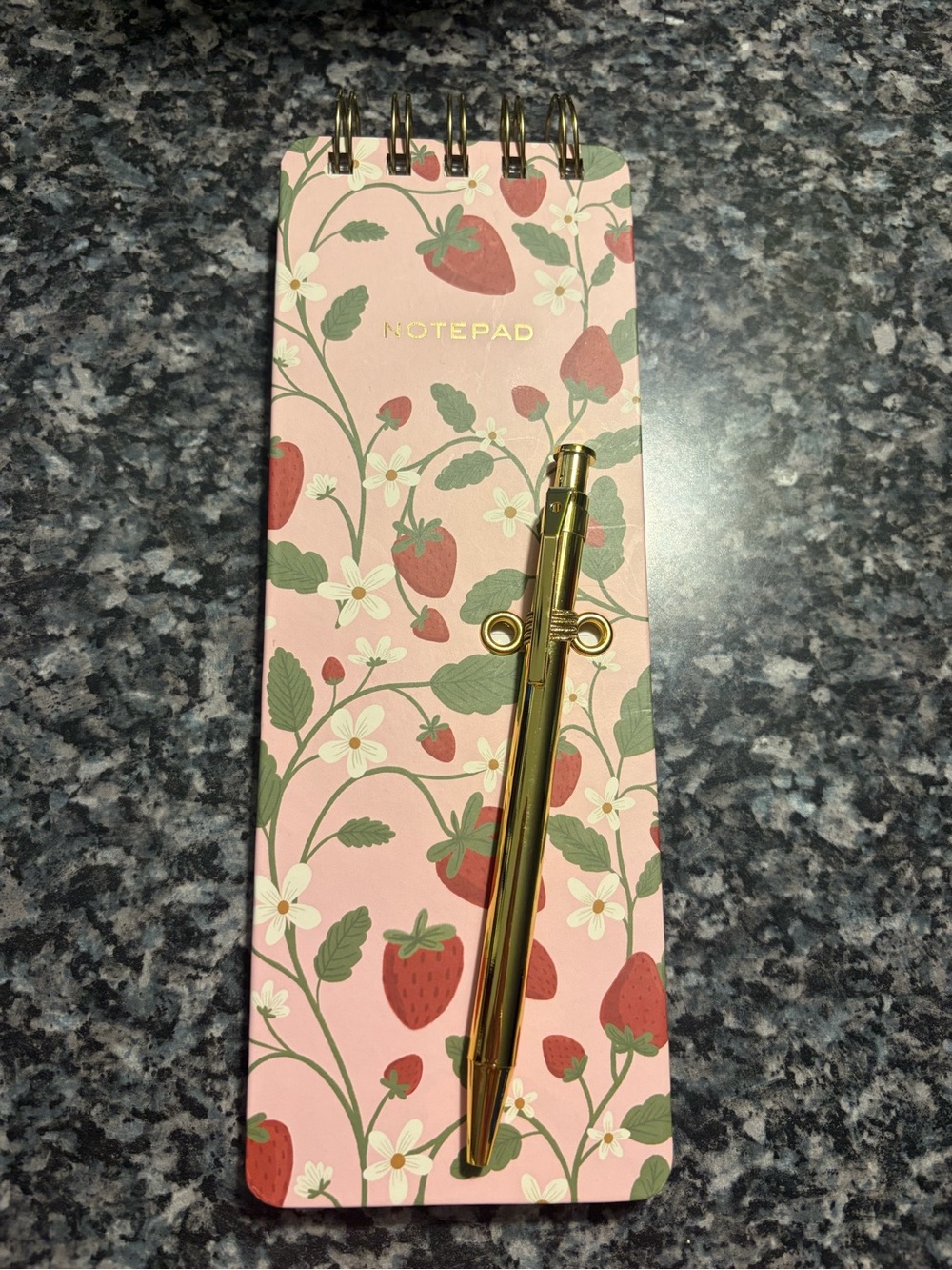 Fringe Strawberry Spiral Notepad with Gold Pen